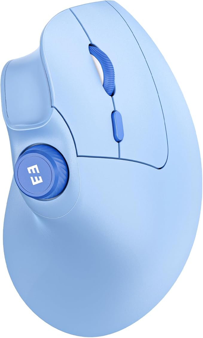 seenda Ergonomic Mouse Wireless, MOU-302 Bluetooth Vertical Mouse Rechargeable, Optical Mice with 1000/1600/2400 DPI, Volume Knob, 3 Multi-Device Connectivity for Computer/PC/Laptop/Mac, Blue