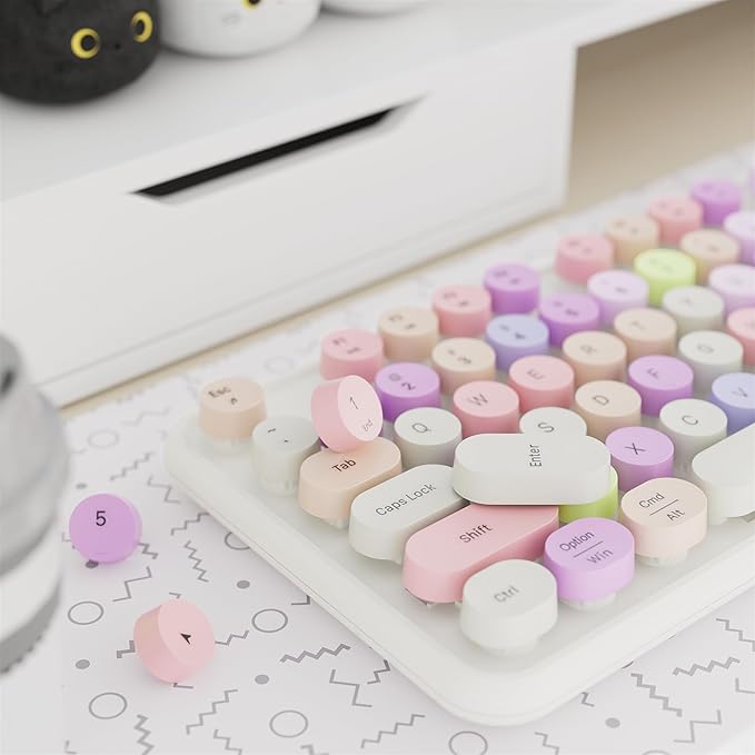 x UBOTIE Colorful Wireless Keyboard and Mouse Combo, Full-Sized Office Keyboard with Typewriter Flexible Keys, 2.4GHz Dropout-Free Connection, Optical Mouse for PC Laptop(White Colorful)