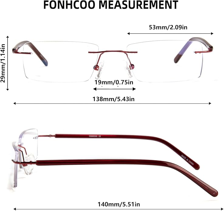 FONHCOO Blue Light Blocking Glasses Anti Blue Ray Unisex Lightweight Rimless Frameless Rectangle Computer Gaming Glasses