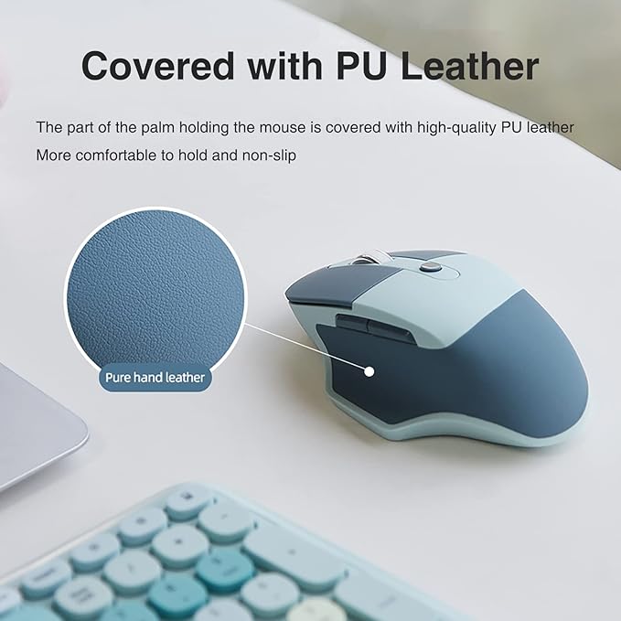 Lomiluskr Ergonomic 2.4G & Bluetooth Dual Mode Wireless Mouse with PU Cover, Soundless Keys, Candy Colors, Compatible with Notebook, PC, Tablet, Smartphone (Orange)