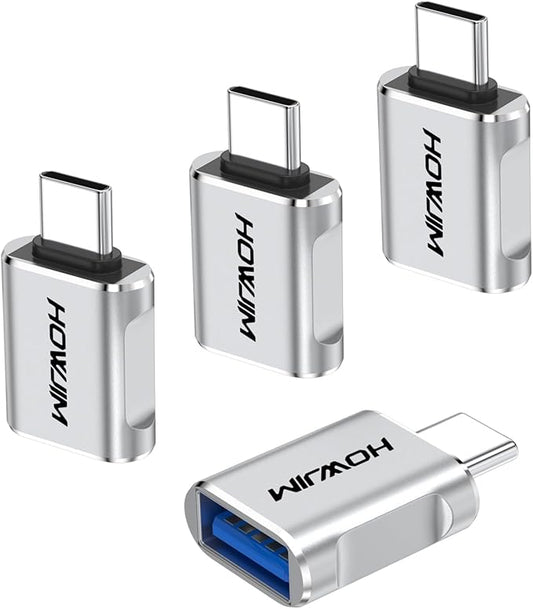 USB C to USB Adapter 4 Pack,USB C Male to USB 3.2 Female OTG Adapter,10Gbps Data Transfer Fast Charging,Aluminum Shell for Phone 17/16/15 Pro Max,Pad Pro,M-acBook Pro/Air,D-ell XPS,Chrome-book Silver