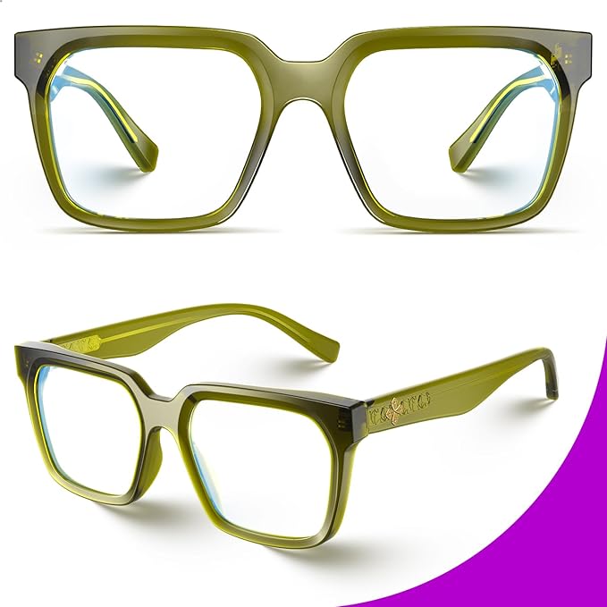 VISOONE Rectangle TR90 Blue Light Blocking Glasses Computer Eyewear with Preppy Look for Women and Men Cougar