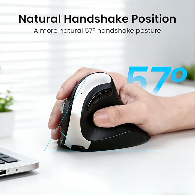 Wireless Ergonomic Vertical Mouse, Rechargeable Tri-Mode (Dual Bluetooth + 2.4G USB) Optical Mouse with Adjustable RGB Lighting, Multi-Device Control for Laptop, PC, Mac, iPad, Desktop (Dark Black)