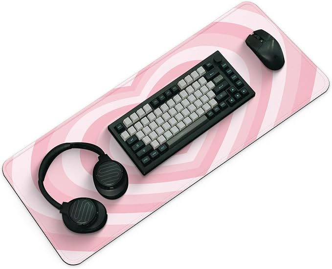 Gaming Mouse Pad with Non-Slip Base, Cute Mouse Mat with Stitched Edges for Keyboard and Mouse, Large Anime Mousepad for Computer, 31.5 x 11.8 inches (Pink Heart)