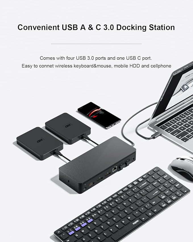 D6000 Universal Docking Station, USB 3.0 and USB C Single 5K or Triple 4K Display Docking Station with Two DisplayPort and HDMI for Windows and Mac (1HDMI, 2DP, 1Audio, 4USB3.0, 1USB C, 1Speaker Out)