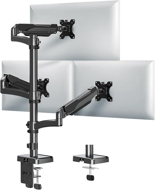MOUNTUP Triple Monitor Mount Fits Max 32 Inch Screen, Holds 4.4-17.6lbs, 3 Monitors Desk Mount, Triple Monitor Stand for Desk, Adjutable Arm with Clamp/Grommet Base, VESA 75x75/100x100 MU6013A