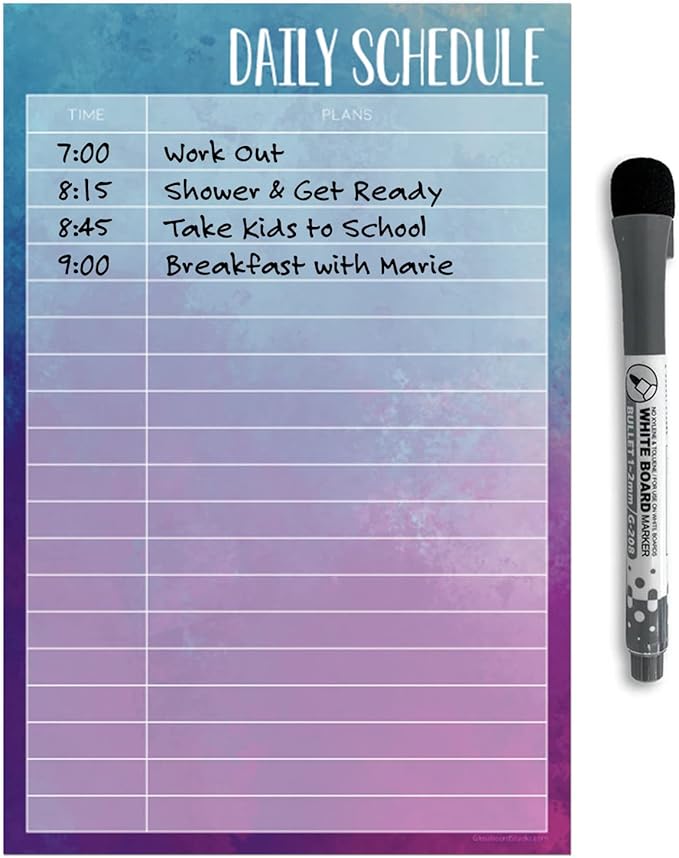 Dry Erase Daily Schedule Planner Sticker Decal by Glassboard Studio | Removable & Reusable | Magnetic Fine-Tip Marker Included (6 x 9 inches, Watercolor)