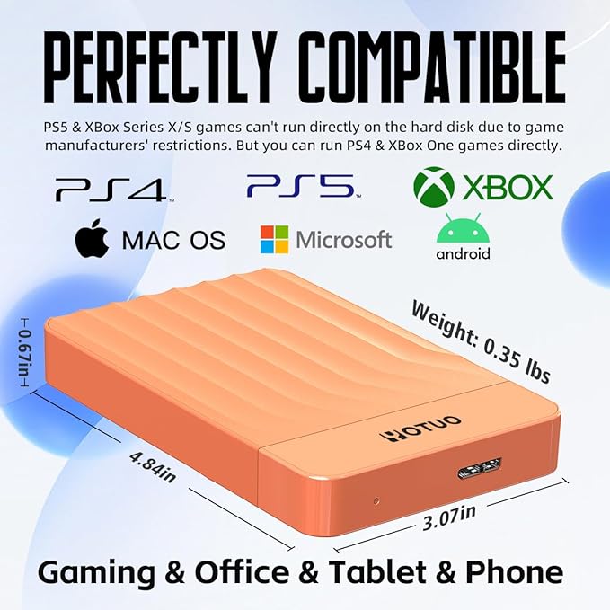 Portable External Hard Drive Storage Expansion Mobile HDD USB 3.0 for PC, Mac, Desktop, Laptop, PS4, PS5, Xbox One X/S, Xbox 360, Xbox Series X/S, Office & Game (Orange, 750GB)