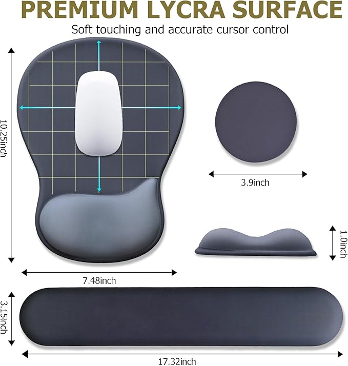 Gel Mouse Pad with Wrist Rest, Ergonomic Office Keyboard Wrist Rest and Mousepad with Wrist Support, Computer Mouse Pad with Non-Slip PU Base and Desk Accessories Mat for Home & Gaming, Onyx Black