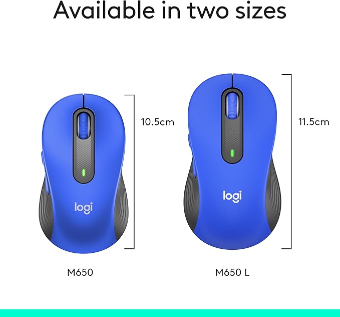 Logitech Signature M650 L Full Size Wireless Mouse - for Large Sized Hands, 2-Year Battery, Silent Clicks, Customizable Side Buttons, Bluetooth, for PC/Mac/Multi-Device/Chromebook - Classic Blue