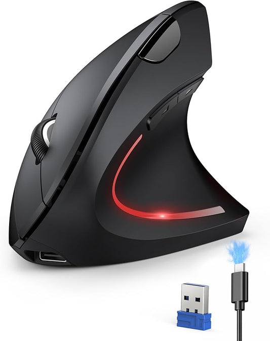 TECKNET Ergonomic Mouse, Wireless Rechargeable Vertical Mouse for Carpal Tunnel Right Hand, 4800 DPI 5 Adjustable Levels 2.4GHz with USB-A Receiver, Silent Click, for Laptop, PC, Desktop (Not USB-C)