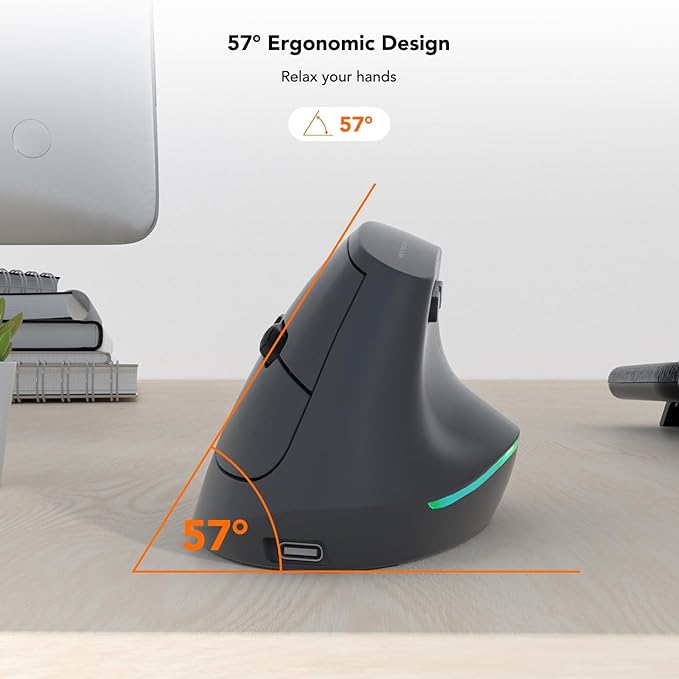 KYSONA Wireless Ergonomic Mouse, Vertical Mouse, Bluetooth Ergo Mouse, Quiet Click, 5 Level Adjustable DPI(800/1200/2400/2400/4000), Rechargeable 2.4G Mice Computer, PC, Mac, Laptop, Black