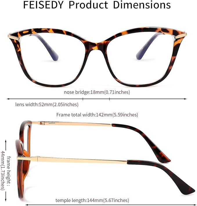 FEISEDY Blue Light Blocking Glasses Computer Glasses Women Men Cateye TR90 Frame B2772