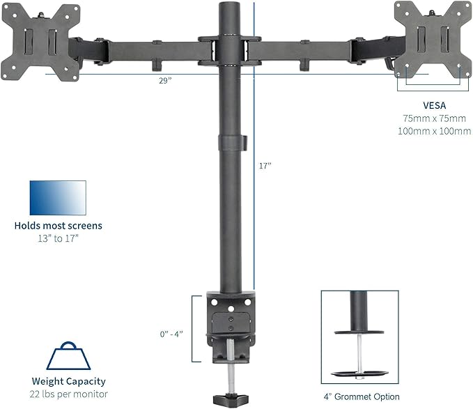 VIVO Single and Dual LCD Monitor Desk Mount Kit for Triple Screen Display, Heavy Duty Fully Adjustable, Fits 3 Screens up to 27 Inches (Bundle)