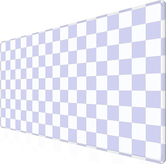 iCasso Desk Pad Mat, Desk Matt for Desktop, Cute XXL Large Mouse Pad, Anti-Slip Big Mousepad with Stitched Edges, Keyboard Pad Mouse Mat for Computer (Purple Checkered)