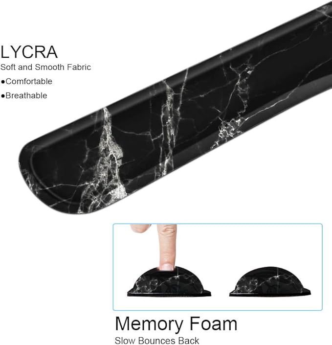 Ergonomic Mouse Pad with Wrist Rest Support and Keyboard Wrist Rest Set with Coaster, Cute Wrist Pad with Non-Slip Rubber Base and Raised Memory Foam, Easy Typing & Pain Relief, Black White Marble