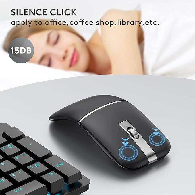 WFB Bluetooth Wireless Mouse for Laptop, Foldable Arc 180° Rotating Silent Click Portable Curved Computer Mice for Home, Office, Travel(Black)