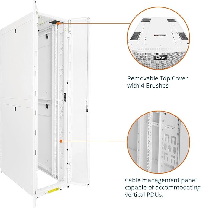Tecmojo 52U Server Rack Cabinet - PRE-Assembled 24inch Width 48inch Depth IT Network Equipment Cabinet Rack Enclosure with Casters - 3000lbs Weight Capacity, White