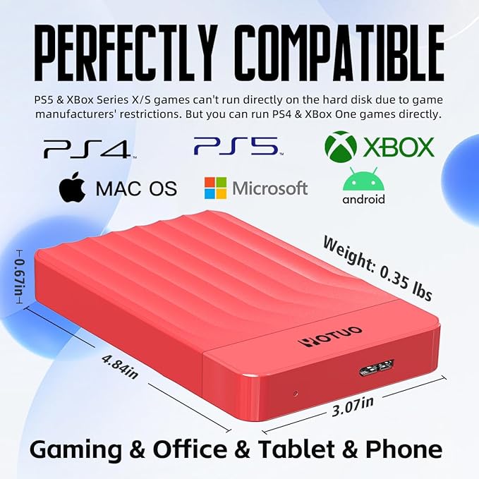 Portable External Hard Drive Storage Expansion Mobile HDD USB 3.0 for PC, Mac, Desktop, Laptop, PS4, PS5, Xbox One X/S, Xbox 360, Xbox Series X/S, Office & Game (Red, 750GB)