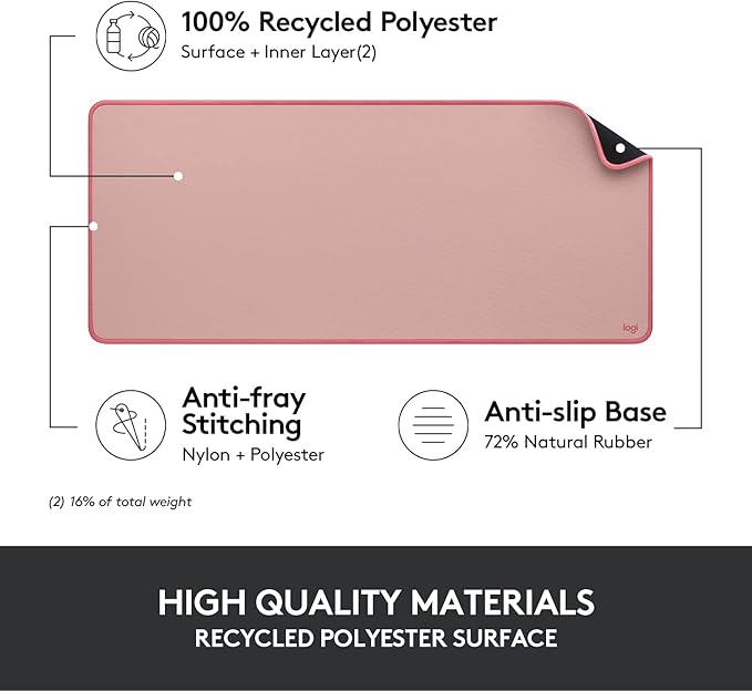 Logitech Desk Mat - Studio Series, Multifunctional Large Desk Pad, Extended Mouse Mat, Office Desk Protector with Anti-Slip Base, Spill-Resistant Durable Design, in Darker Rose