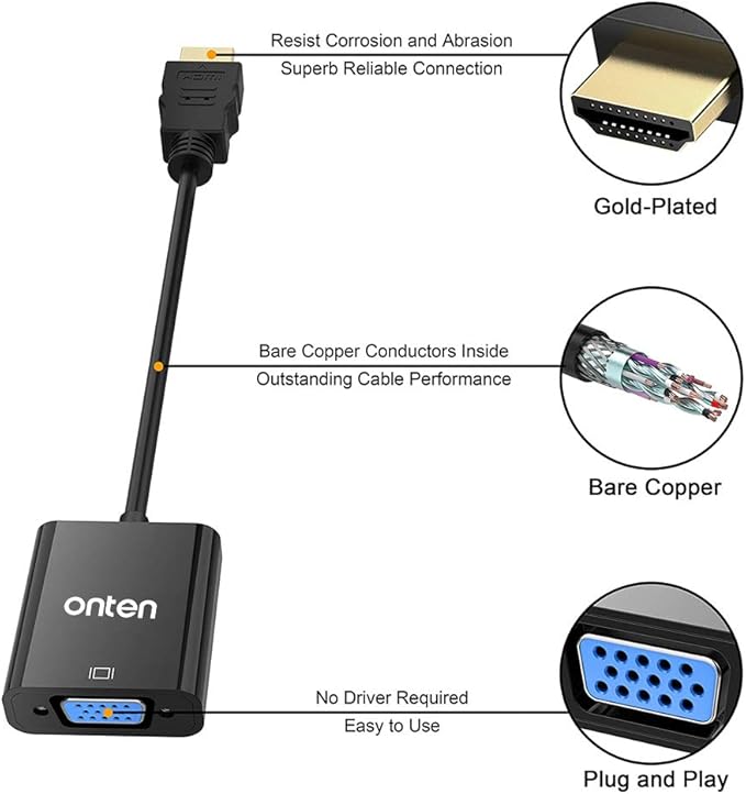 HDMI to VGA Cable. HDMI Male to VGA Male Converter with 3.5mm Audio Jack for TV Stick, Raspberry Pi, Laptop, Monitor, PC, Tablet, Digital Camera, Etc (Adapter)