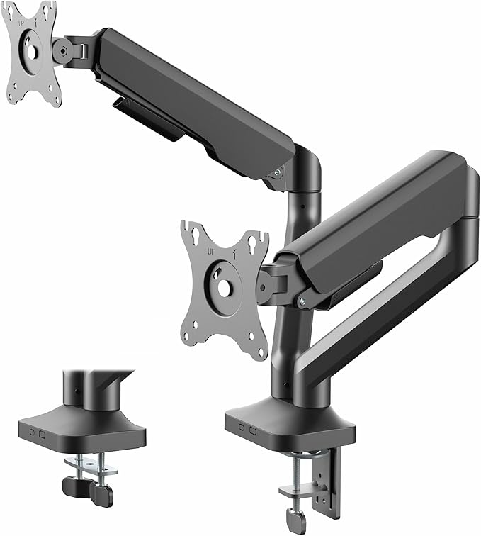 VIVO Dual Pneumatic Arm Ultra-Wide Monitor Mount for up to 35 inch Screens, Holds 26.4 lbs per Arm, Desk Mount Monitor Stand for 2 Ultrawides, Black, STAND-V200O