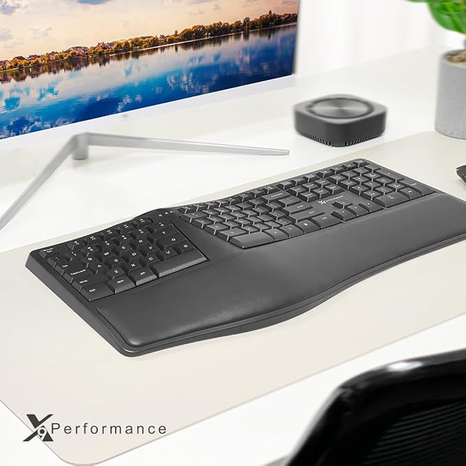 X9 Wireless Ergonomic Keyboard with Cushioned Wrist Support - Type Comfortably Longer - Wireless Split Keyboard for Laptop, PC & Chrome Computer with 110 Ergo Keys & 5ft Cable