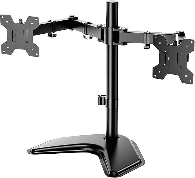 Free Standing Dual Monitor Stand for 13-27'' Screens, Dual Monitor Arms for 2 Monitors up to 22 lbs, Adjustable Dual Monitors Mount with C-Clamp and Grommet, VESA 75/100mm, Black