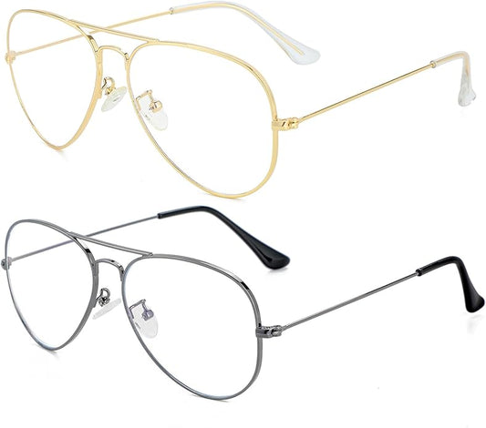 Gleyemor Blue Light Aviator Glasses for Women Men, Metal Frame Anti Blue Light Lens Computer Glasses