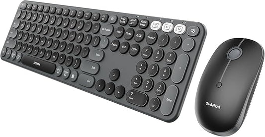seenda Wireless Bluetooth Keyboard and Mouse Combo, COE202 Round Cute Keycaps, 3 Multi-Device Connection, Full Size Wireless Keyboard Compatible for PC/Laptop/Mac/MacBook/iPad/Tablet, Black
