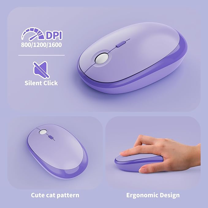 Wireless Keyboard and Mouse Combo, 2.4GHZ Typewriter Retro Full Size Keyboards, Cute Colorful Computer Keyboard and Wireless Mouse for Laptop/Desktop/Windows/PC (Purple Gradient)