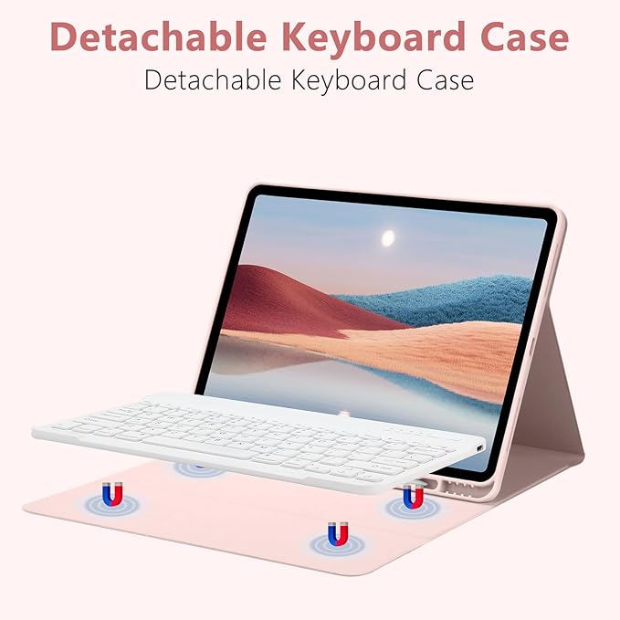 TQQ for iPad Air 13-inch (M4/M3/M2, 2026/2025/2024) & Pro 12.9 inch Case with Keyboard, Keyboard case for 12.9-inch iPad Pro 6th/5th Gen - with Pencil Holder for iPad Air 13-inch 2026 (Pink)