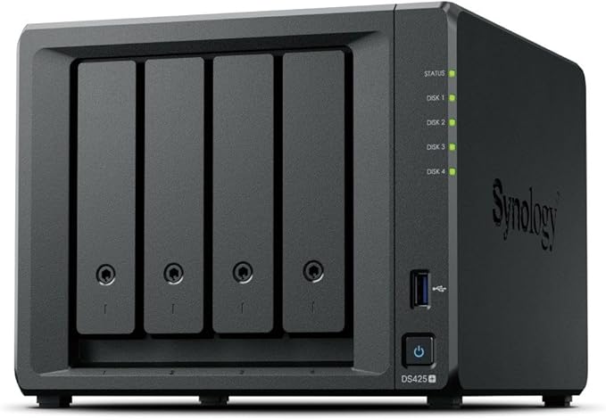 Synology DiskStation DS425+ NAS 4-Bay 3.5" Diskless, Intel Celeron J4125 1 x 1GbE + 1 x 2.5GbE, 2GB RAM, 2 x USB3.2