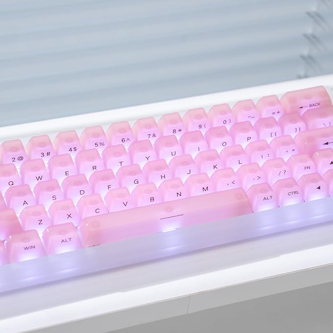 Crystal Transparent Keycaps, Pink PC MDA Profile, 115 Keys Custom Set for Cherry MX Mechanical Gaming Keyboards, RGB Compatible (Pink Side Printed)