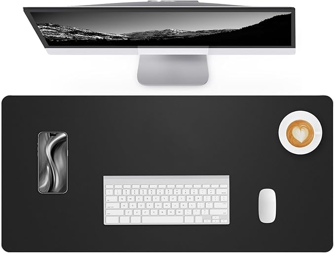 Desk Pad Soft PU Leather Extra Large Mouse Pad Laptop Computer Desk Mat Table Blotter Flat Smooth Waterproof Non-Slip Desktop Protector Writing Pad for Office and Home (Black, 120x43cm)