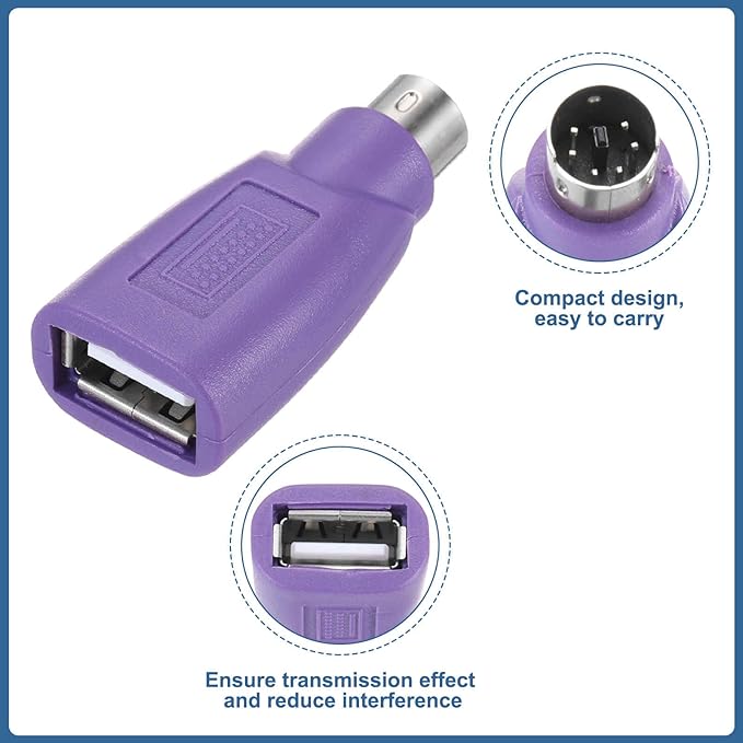 MECCANIXITY 4 Pcs PS/2 to USB Port, PS/2 Male to USB Female Adapter for Wired Mouse Keyboard Desktop PC Laptop Notebook, Green/Purple
