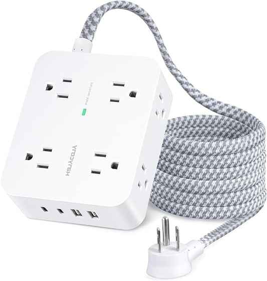Extension Cord 20 Ft, HANYCONY Power Strip Surge Protector with 8 Outlets 4 USB Ports(2 USB C), Long Cord, Flat Plug, Wall Mount, Desk USB Charging Station for Home Office Essentials
