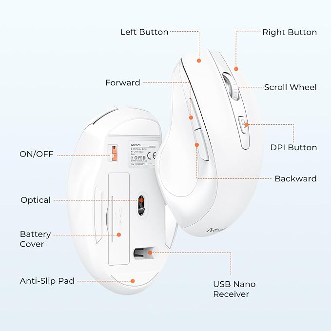 MEETION Wireless Keyboard and Mouse White, 2.4G USB Receiver Plug-and-Play, Computer Keyboard with Wrist Support, 3 Level DPI Mouse, Long Time Lasting Battery for PC/Mac/Windows/Laptop, White