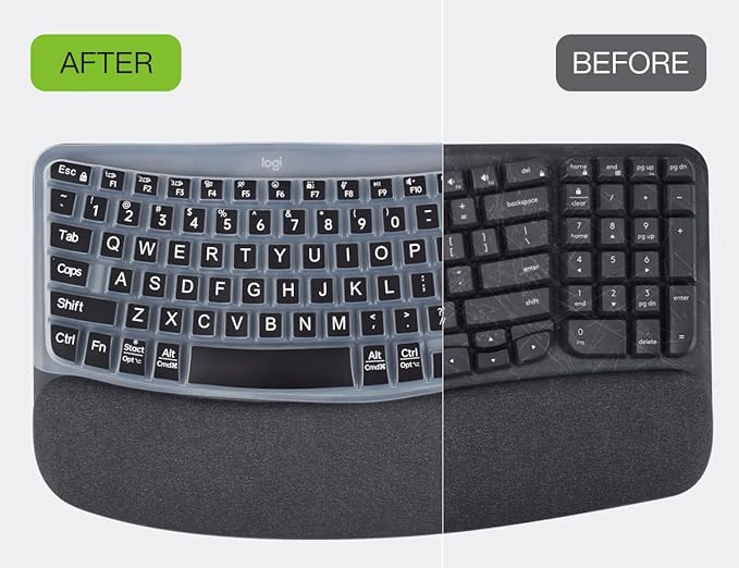 Large Print Keyboard Cover for Logitech Wave Keys MK670 Combo Keyboard Skin, Logitech Wave Keys Wireless Ergonomic Keyboard Cover Protector Skin, Logitechs Waves Key Accessories, Black