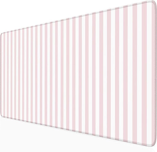 Pink Striped Desk Mat Cute Pastel Large Mouse Pad Kawaii Aesthetic Extended Mat for Home Office Desk Decor for Women Cozy Gaming Keyboard Pad 31.5 X 15.7