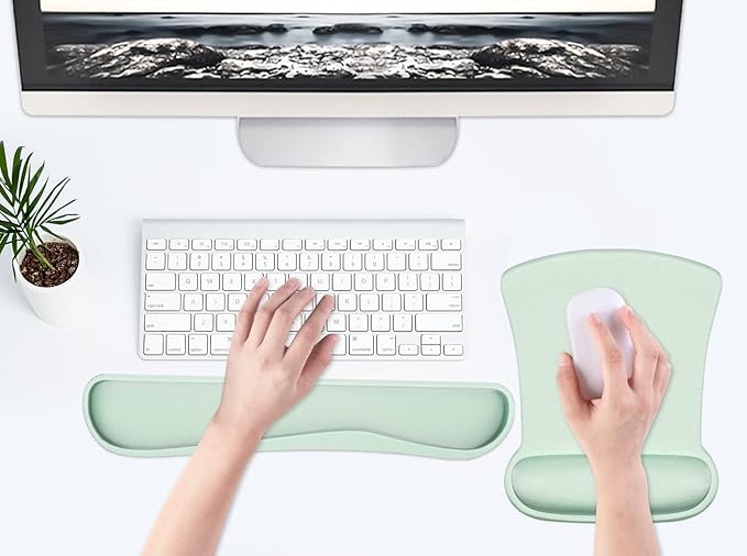 Ergonomic Wrist Rest Support for Mouse Pad&Keyboard Set, Comfortable Memory Foam Keyboard Pad and Soft Gel Mouse Pad, Easy Typing and Pain Relief for Gaming, Office, Laptop, Green