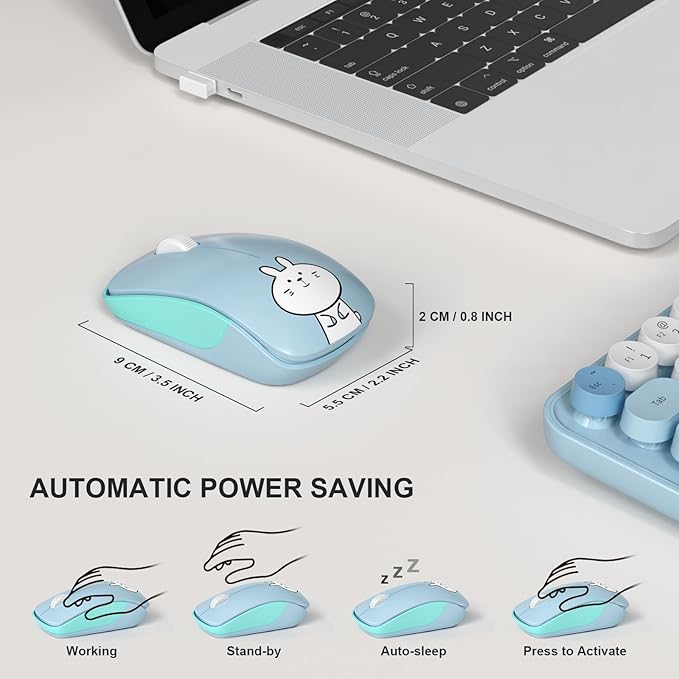 FOPETT Wireless Keyboard and Mouse Cute Mouse and Keyboard 2.4G Wireless Keyboards with Colorful 68 Keys Typewriter Retro Round Keycap for PC, Laptop,Tablet,Computer Windows - Blue Colorful