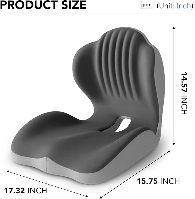 Ergonomic Waist Support and Seat Cushion, 2-in-1 Memory Foam Pad, Hollow Design for Coccyx, Suitable for Office Chairs, Car Safety Seats and Household Use - Relieves Lower Back and Hip Pain (Grey)
