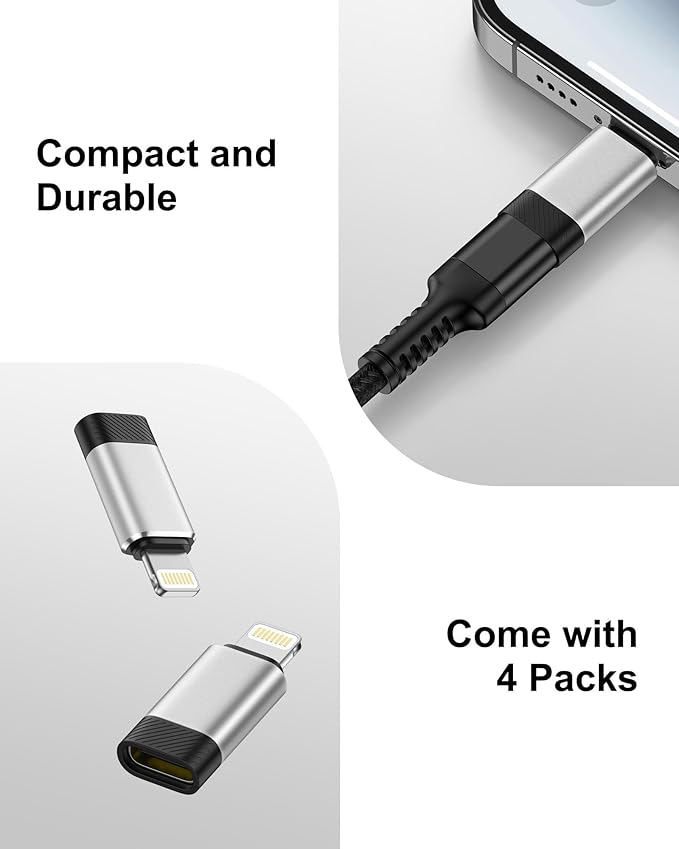 USB C to Lightning Adapter 4 Pack, Fast Charging & Data Sync USB-C Female to Lightning Male Converter for iPhone 14 13 12 11 Pro Max XR X, iPad, AirPods, Type C to Lightning Adapter – No Headphone/OTG