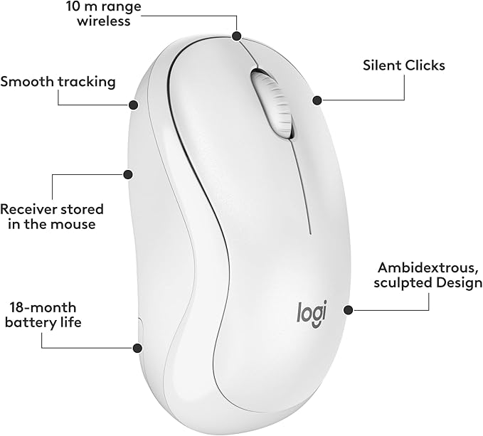 Logitech MK295 Wireless Mouse & Keyboard Combo with SilentTouch Technology, Full Numpad, Advanced Optical Tracking, Lag-Free Wireless, 90% Less Noise - Off White