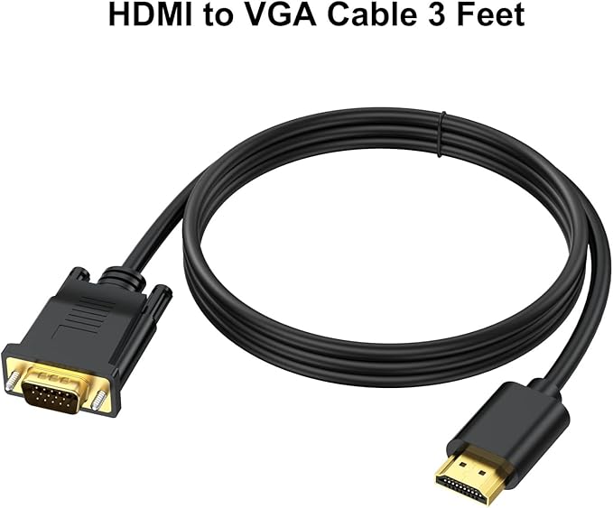 HDMI to VGA Cable 3.3 Feet, HDMI to VGA Cord (Male to Male) 1080P HD Video Cables Compatible for Computer, Desktop, Laptop, PC, Monitor, Projector, HDTV and More (NOT Bidirectional)