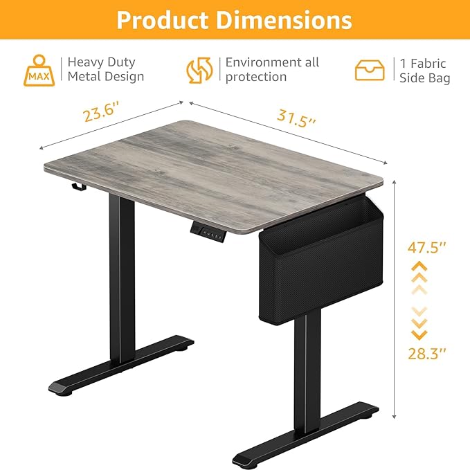 Grey Small Electric Standing Desk - 32 Inch Narrow Small Adjustable Stand Up Desk for Writing Study Work, Mini Sit to Stand Desks Workstation for Adult Boys Girls Bedroom Home Office