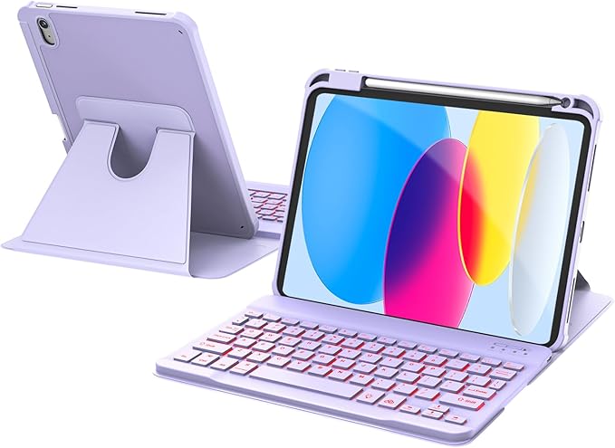 for iPad 11th(A16, 2025)/10th Generation Case with Keyboard, 360° Rotatable Case & Detachable Backlit Keyboard, Precision Cutouts and Pen Holder for iPad A16 11''/10th 10.9'', Purple