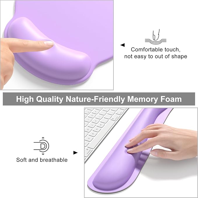 Dapesuom Large Gaming Mouse Pad, Mouse Pads with Wrist Rest Wrist Support, 4in1 Big XXL Desk Mat Desk Pad + Ergonomic Mousepad + Memory Foam Keyboard Mat Wrist Rest + Coaster Set for Computer, Purple