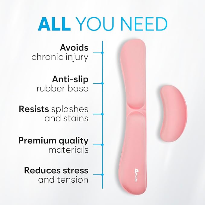 KLIM Mouse & Keyboard Wrist Rest Set - Silky Gel Memory Foam - Ergonomic Wrist Rest for Computer Keyboard, Wrist Pad for Keyboard + Wrist Rest for Mouse - for Gaming and Office - Pain Relief - Pink